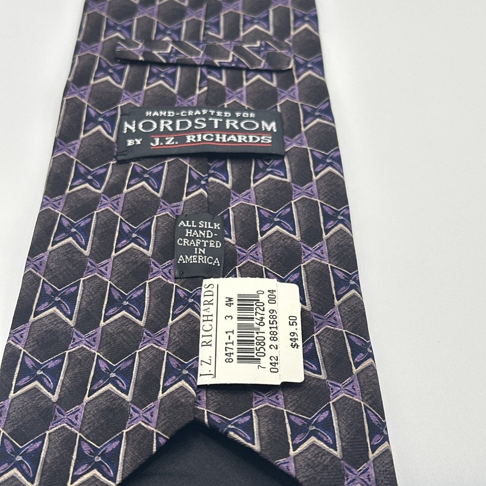 JZ RICHARDS NORDSTROM BLACK /BLUE/PURPLE GEOMETRIC 100% SILK NECK TIE USA NEW - Picture 2 of 4